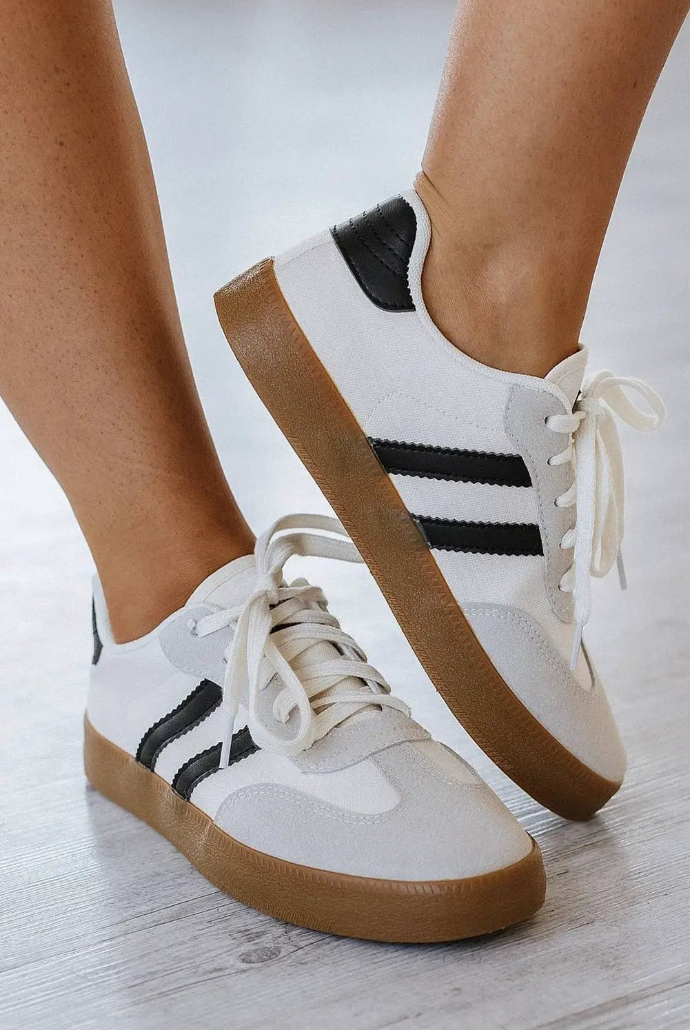Grateful Threads Boutique Lace Up Sneaker – White with Black Stripe Retro Street Style - Sneakers White with black stripe sneaker