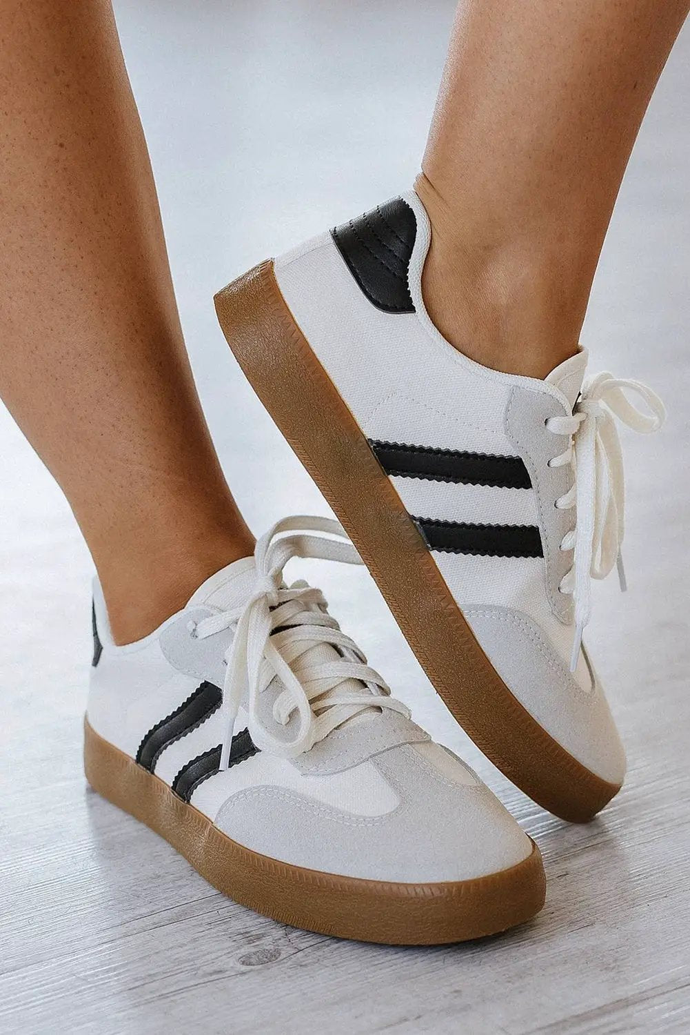 Grateful Threads Boutique Lace Up Sneaker – White with Black Stripe Retro Street Style - Sneakers White with black stripe sneaker
