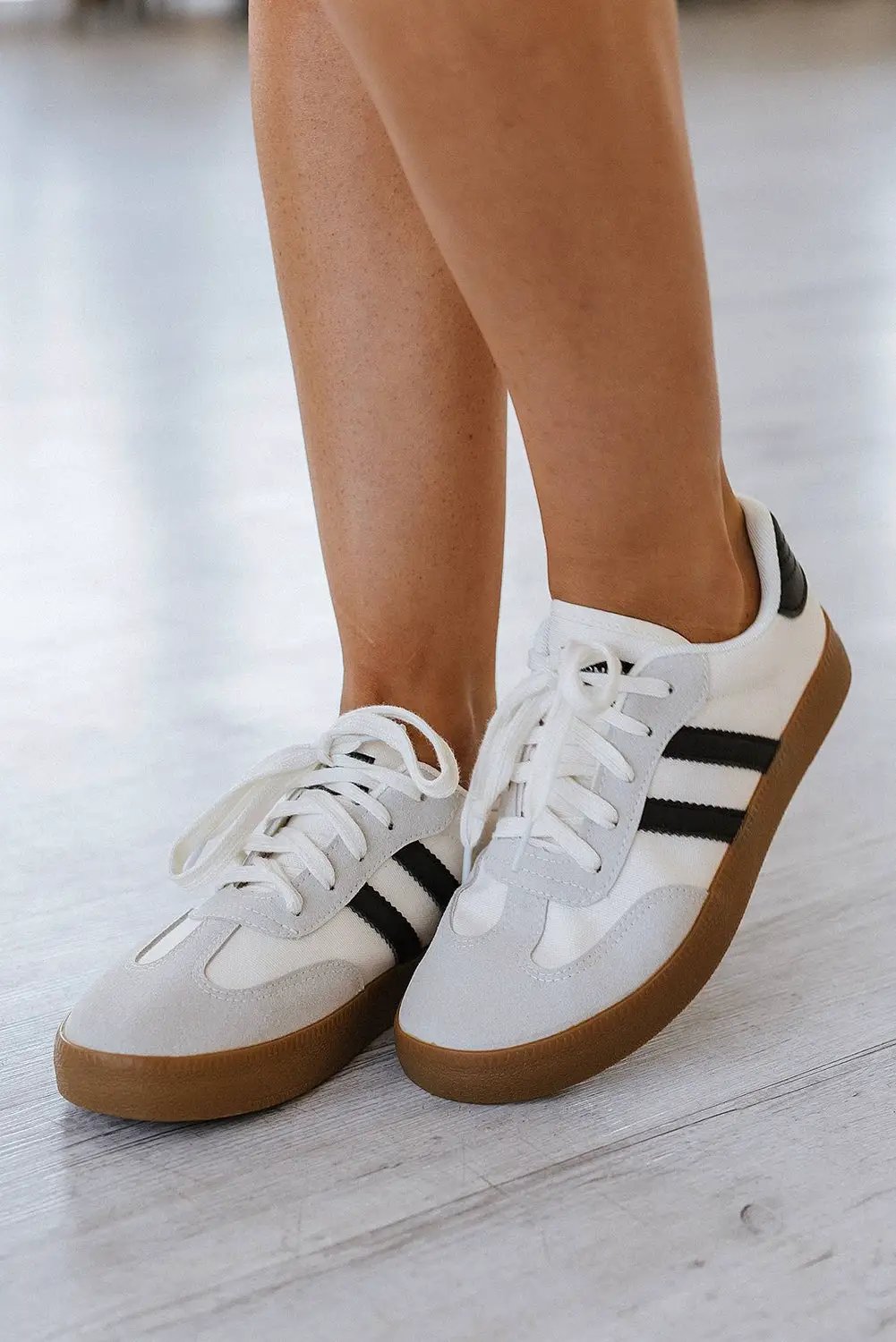Grateful Threads Boutique Lace Up Sneaker – White with Black Stripe Retro Street Style - Sneakers White with black stripe sneaker