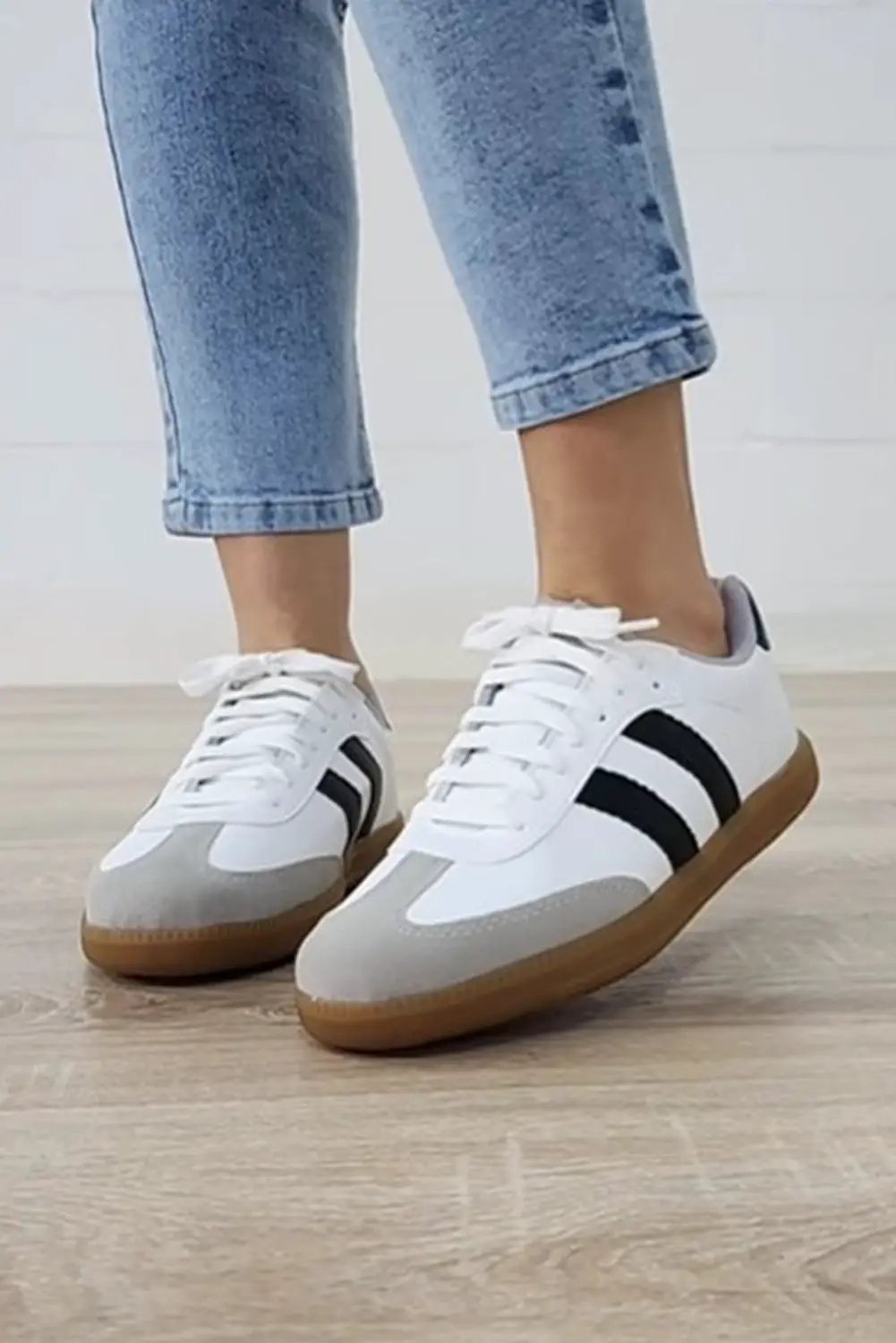 Grateful Threads Boutique Lace Up Sneaker – White with Black Stripe Retro Street Style - Sneakers White with black stripe sneaker
