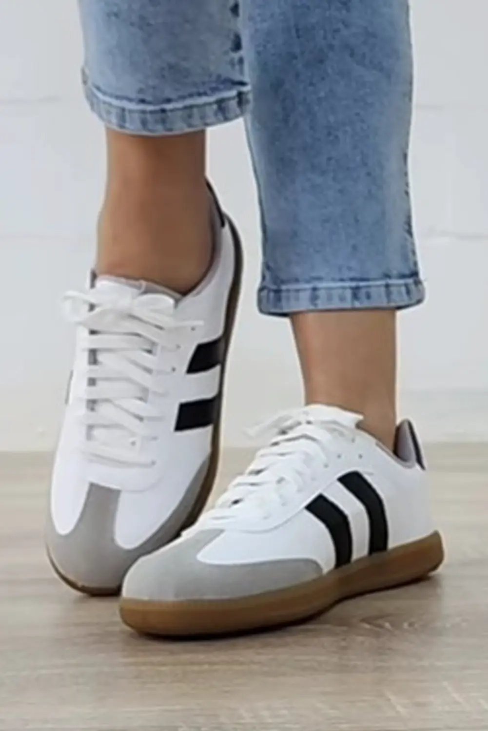 Grateful Threads Boutique Lace Up Sneaker – White with Black Stripe Retro Street Style - Sneakers White with black stripe sneaker
