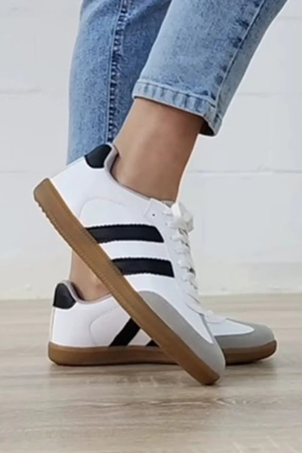 Grateful Threads Boutique Lace Up Sneaker – White with Black Stripe Retro Street Style - Sneakers White with black stripe sneaker
