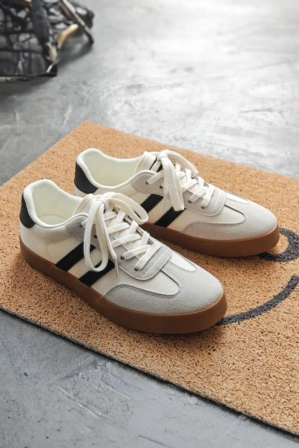 Grateful Threads Boutique Lace Up Sneaker – White with Black Stripe Retro Street Style - Sneakers White with black stripe sneaker