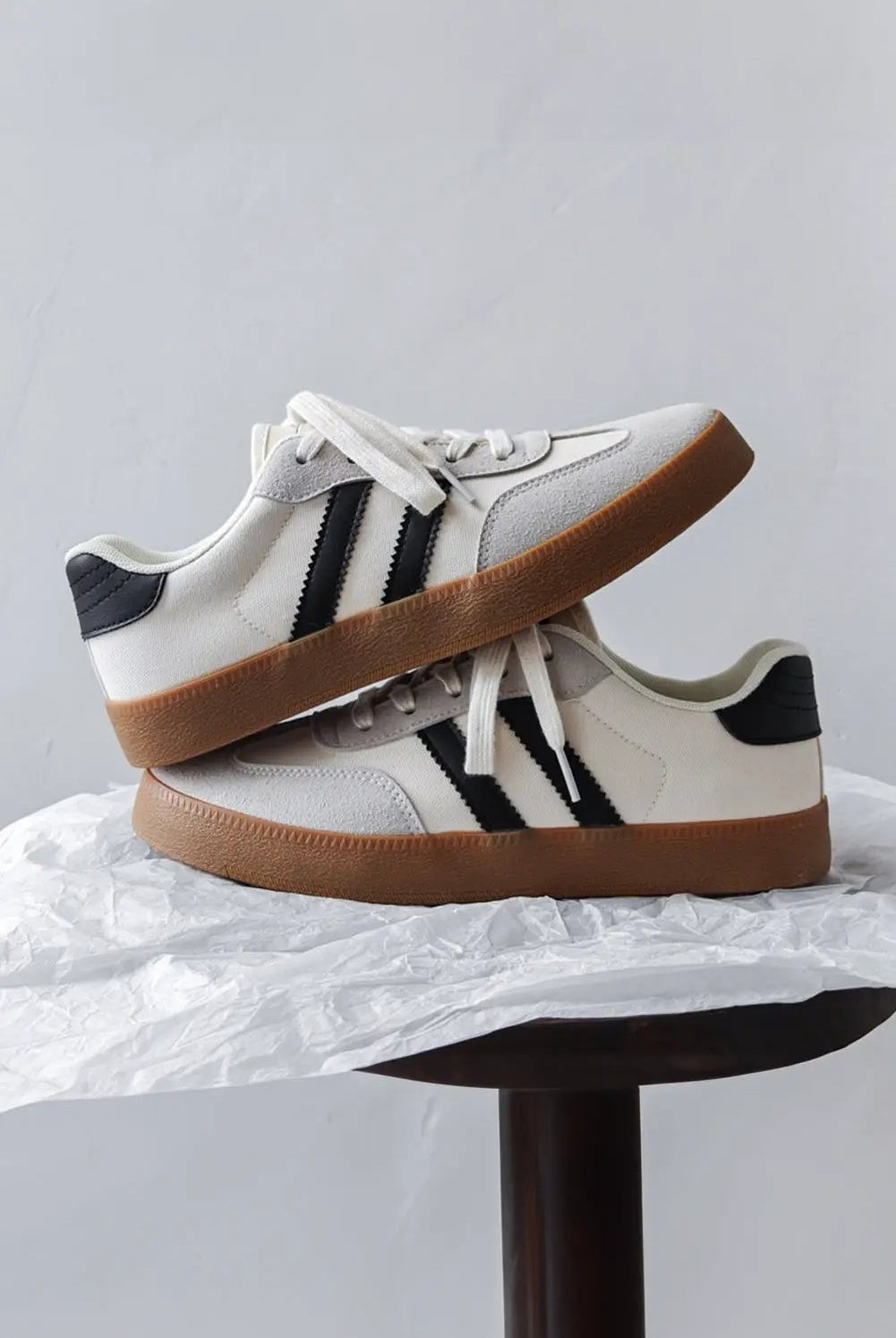 Grateful Threads Boutique Lace Up Sneaker – White with Black Stripe Retro Street Style - Sneakers White with black stripe sneaker
