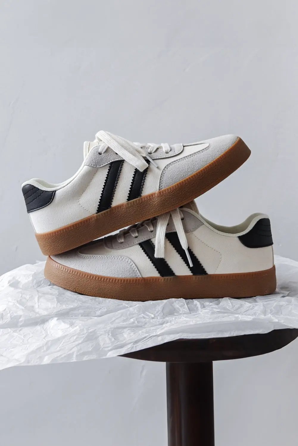 Grateful Threads Boutique Lace Up Sneaker – White with Black Stripe Retro Street Style - Sneakers White with black stripe sneaker