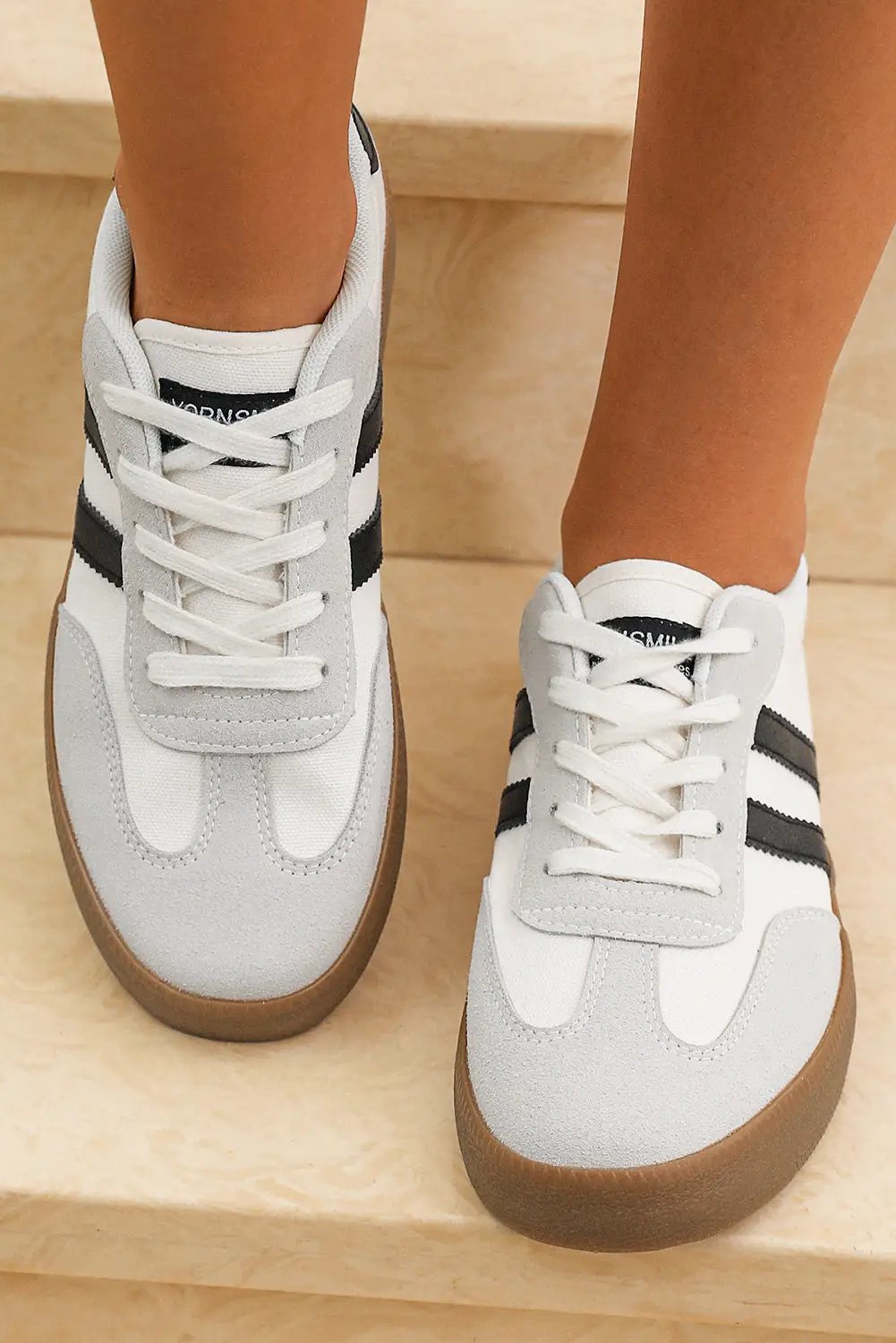 Grateful Threads Boutique Lace Up Sneaker – White with Black Stripe Retro Street Style - Sneakers White with black stripe sneaker