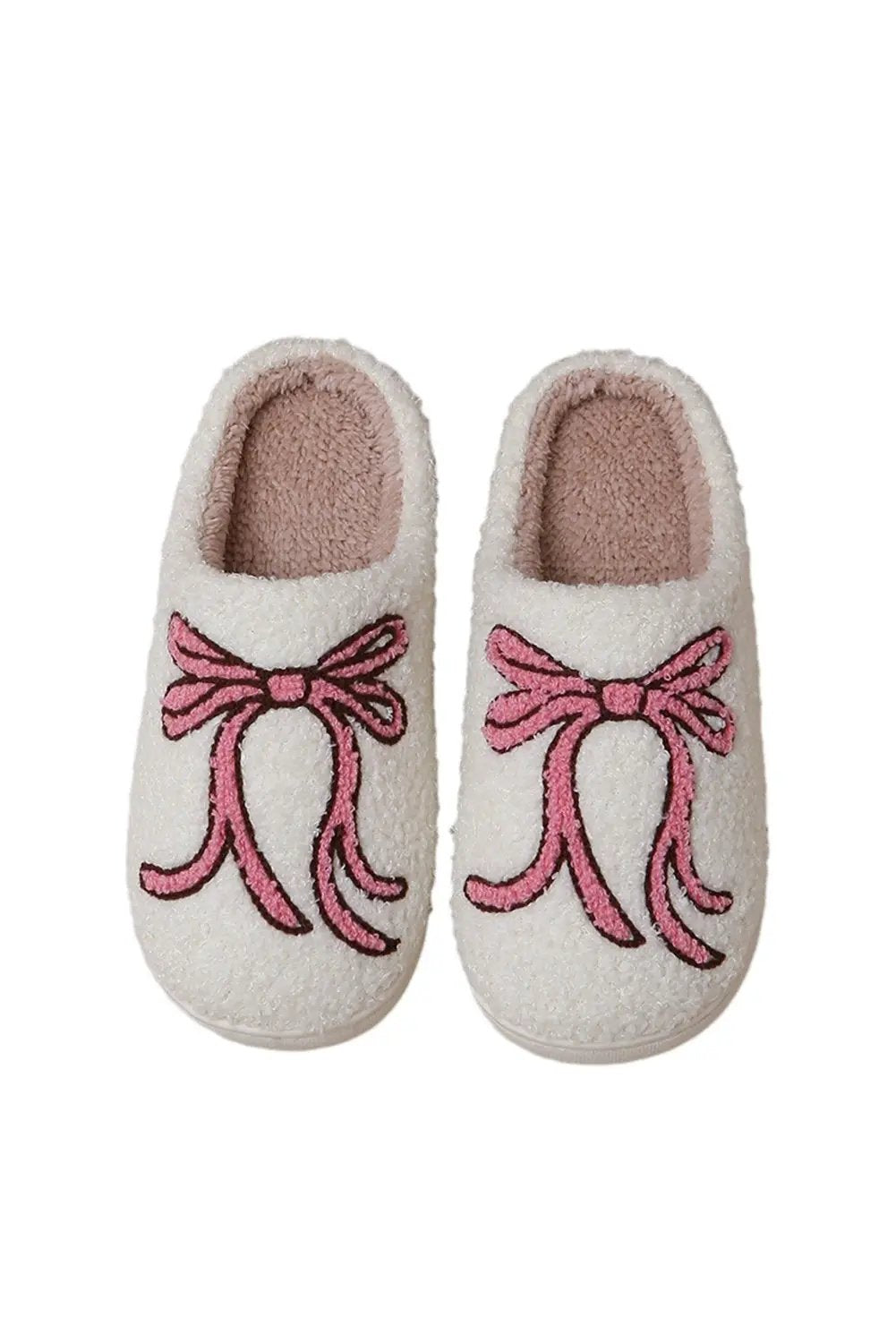 Grateful Threads Boutique White Bow Knot Plush Warm Slippers - Slippers
