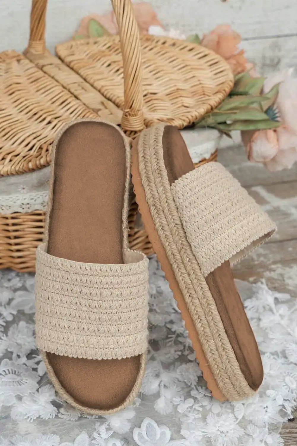 Grateful Threads Boutique White Boho Woven Non-Slip Wedge Slippers – Trendy Comfort - Slippers White Boho Woven Non-Slip Wedge Slippers