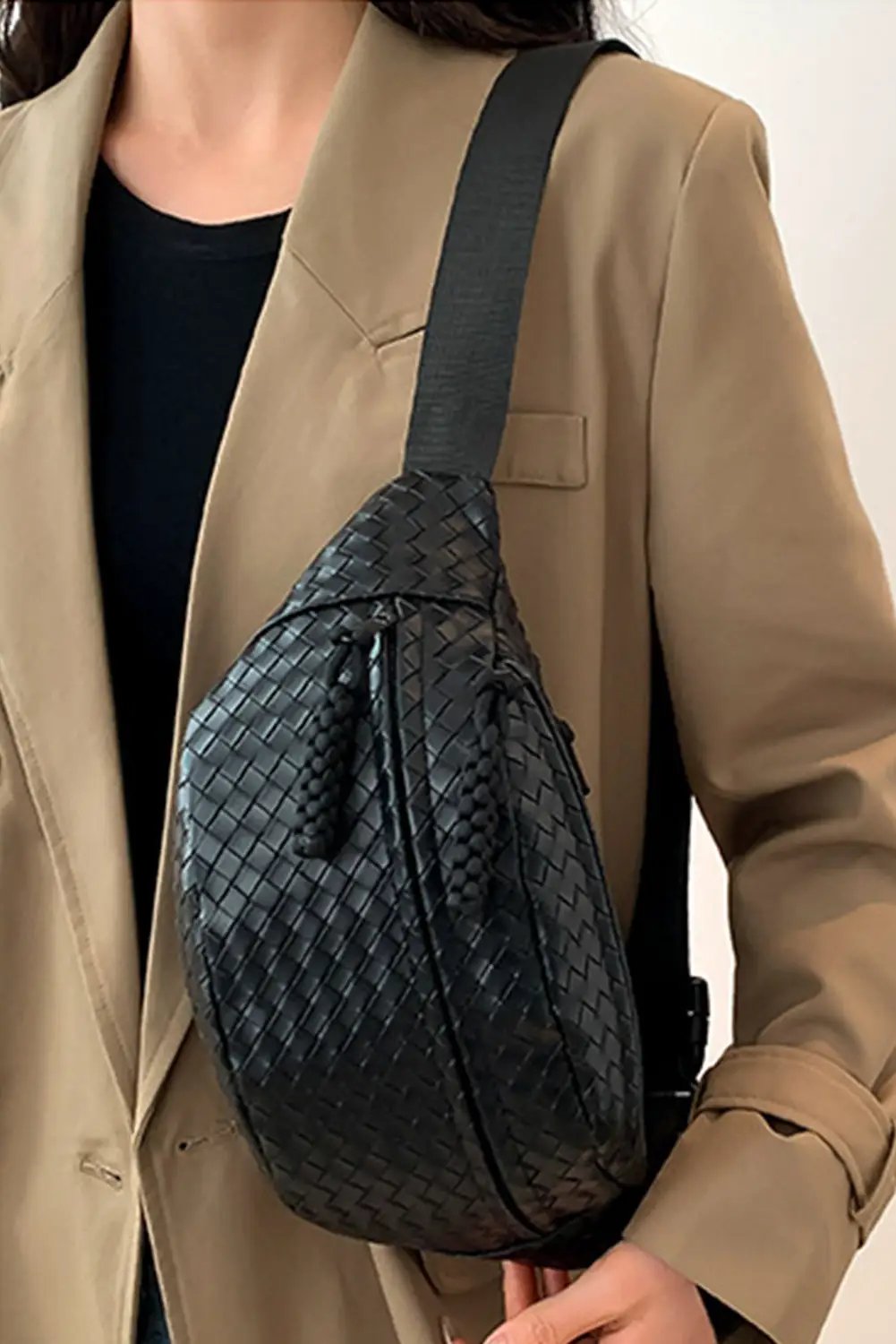 Grateful Threads Boutique Black Woven Style Leather Crossbody Bag - Handbags, Wallets & Cases