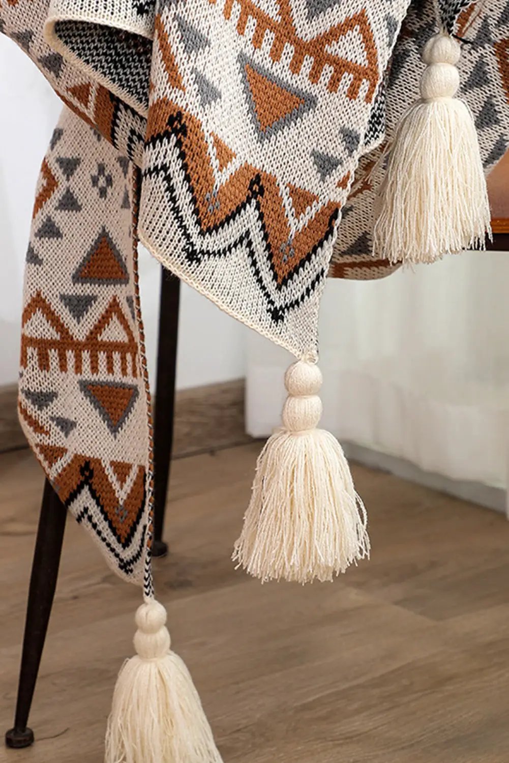 Grateful Threads Boutique Sierra Sands Boho Tassel Throw Blanket - Blankets Parchment Geometric Pattern Knit Bohemian Tassel Blanket