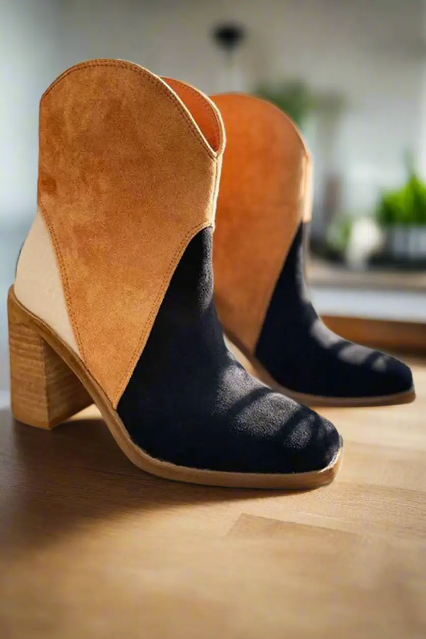 Grateful Threads Boutique Black Colorblock Suede Heeled Ankle Booties - Boots
