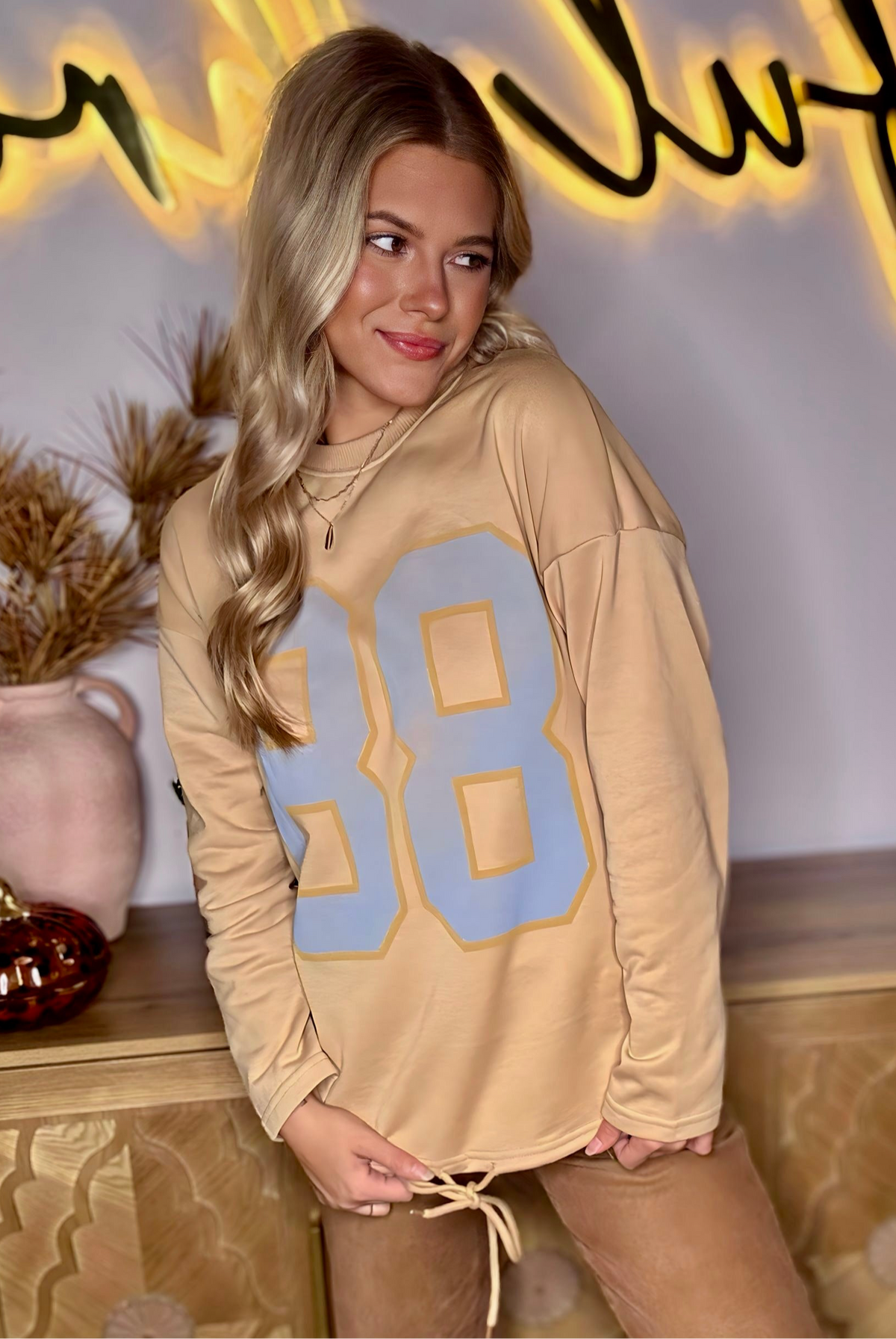 Grateful Threads Boutique Game Day Vibes Khaki “88” Oversized Sweatshirt - Sweatshirts