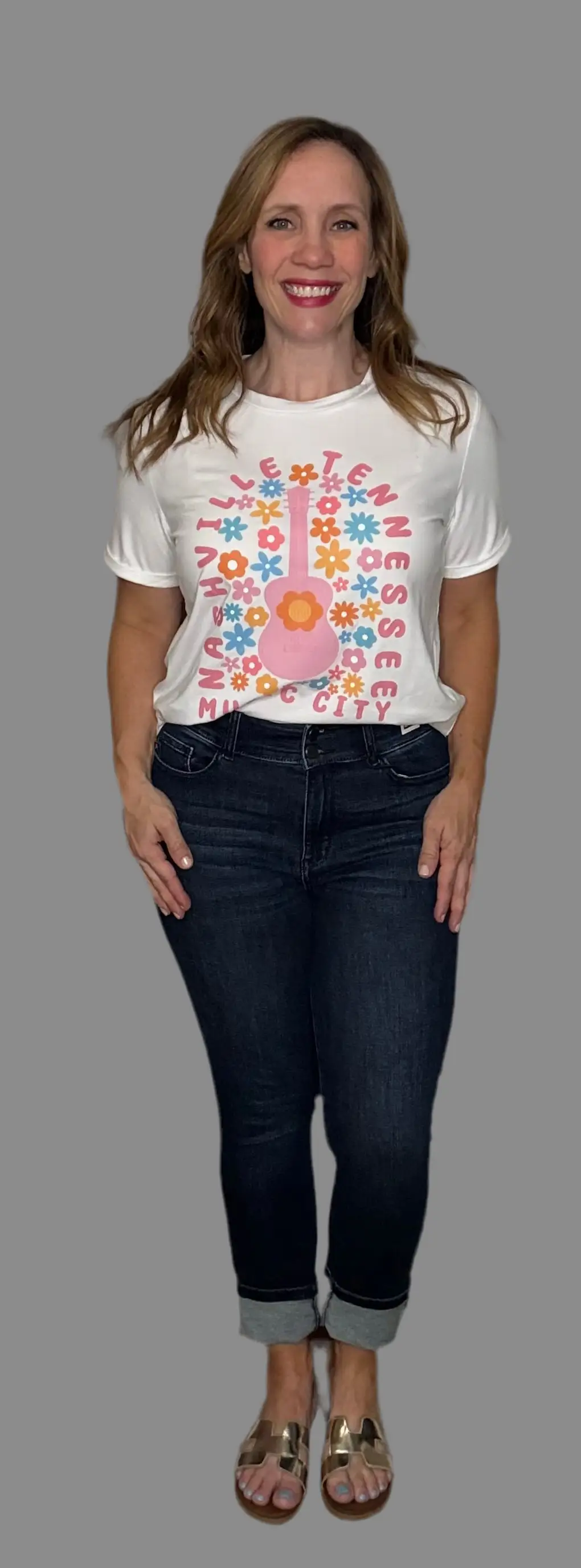 Grateful Threads Boutique White Floral Guitar NASHVILLE Graphic Tee - T-Shirts White Floral Guitar NASHVILLE Graphic Tee