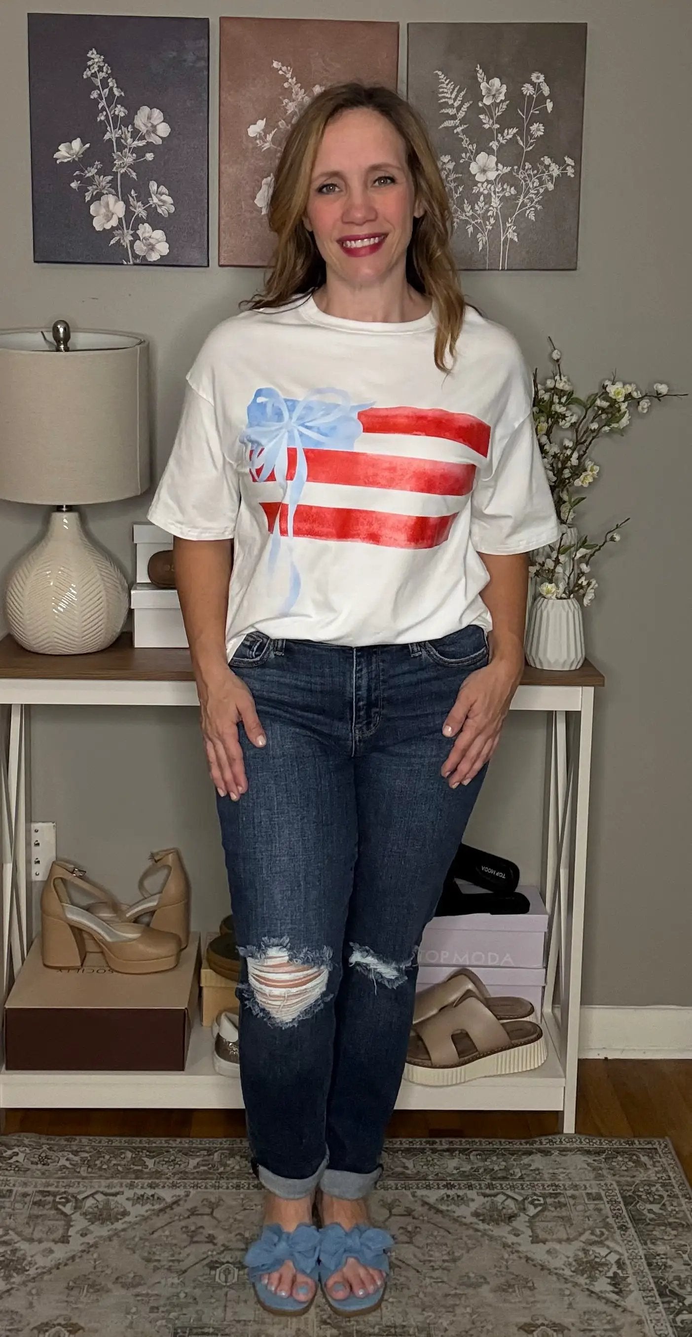 Grateful Threads Boutique White Flag Bow Graphic Crewneck Tee - T-Shirts White Flag Bow Graphic Crewneck Tee