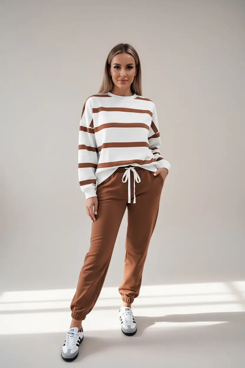 Grateful Threads Boutique Weekend Stripe Cozy Jogger Set - Outfit Sets Drop Shoulder Pullover and Jogger Pants Set