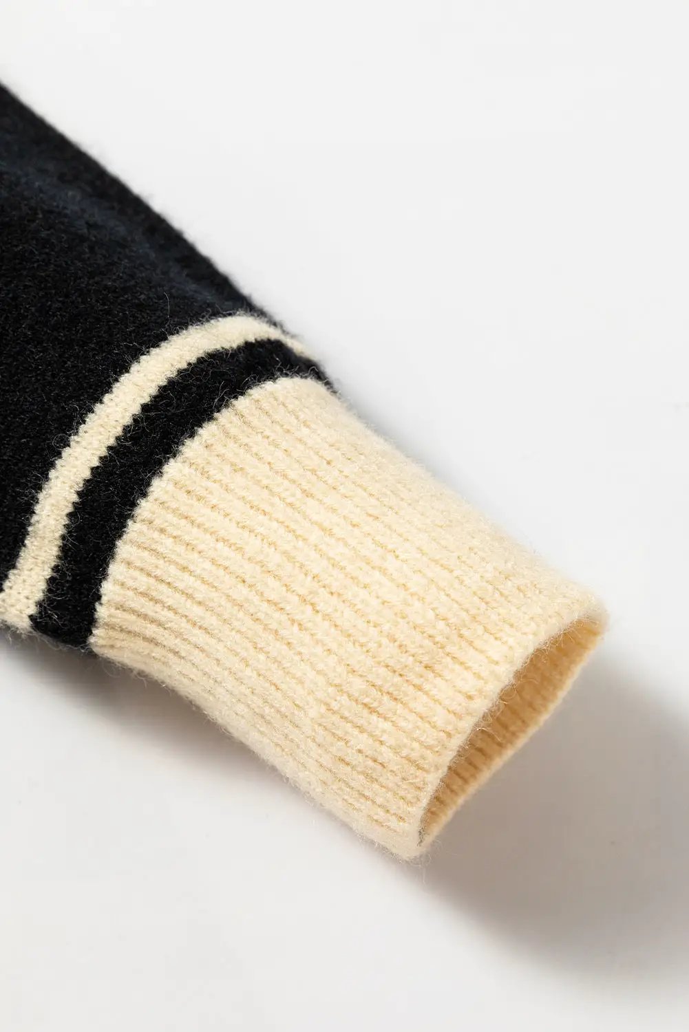 Grateful Threads Boutique Black Colorblock Stripe Collared V Neck Sweater - Sweaters Black Colorblock Stripe Collared V Neck Sweater