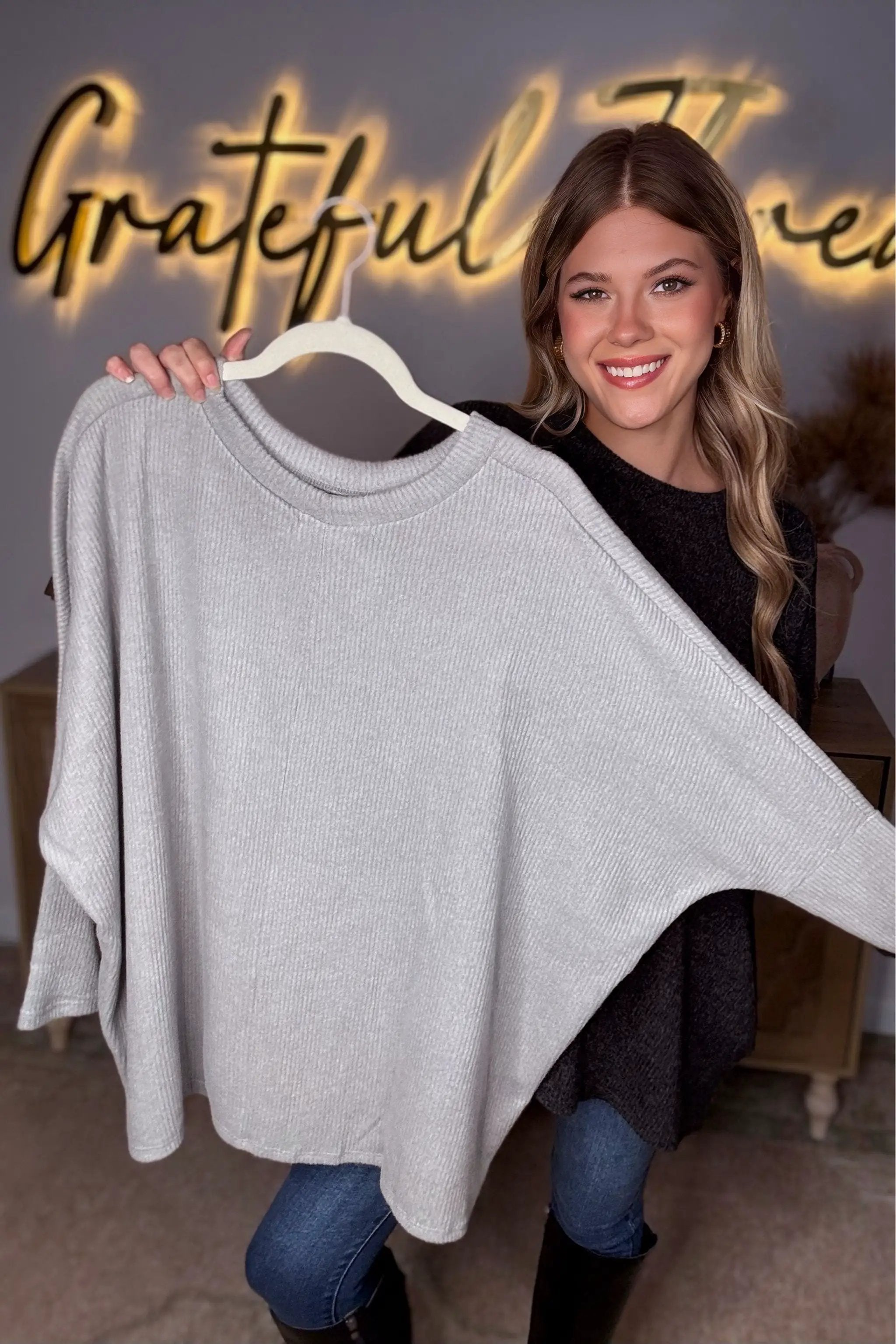 Cherish Flannel Dolman Long Sleeve Soft Sweater - Sweaters