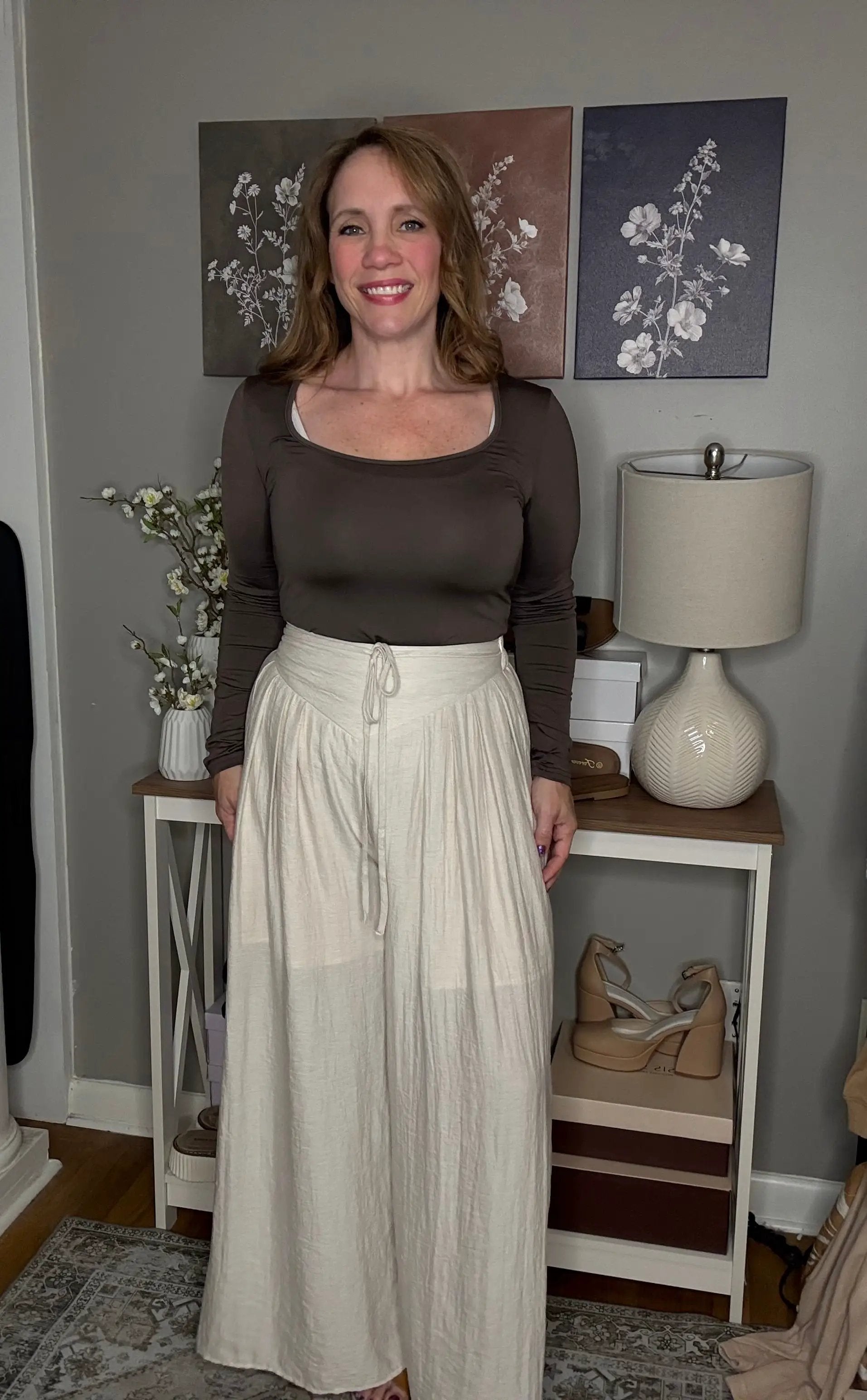 Grateful Threads Boutique Beige Drawstring Waist Pleated Wide Leg Casual Pants - Pants drawstring waist wide leg pants