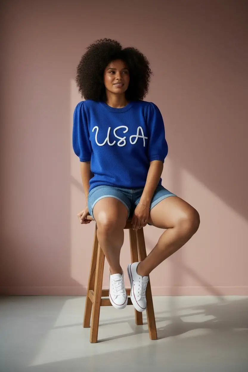Haptics The Land That I Love USA Bubble Sleeve Knit Top - Curvy - Sweaters