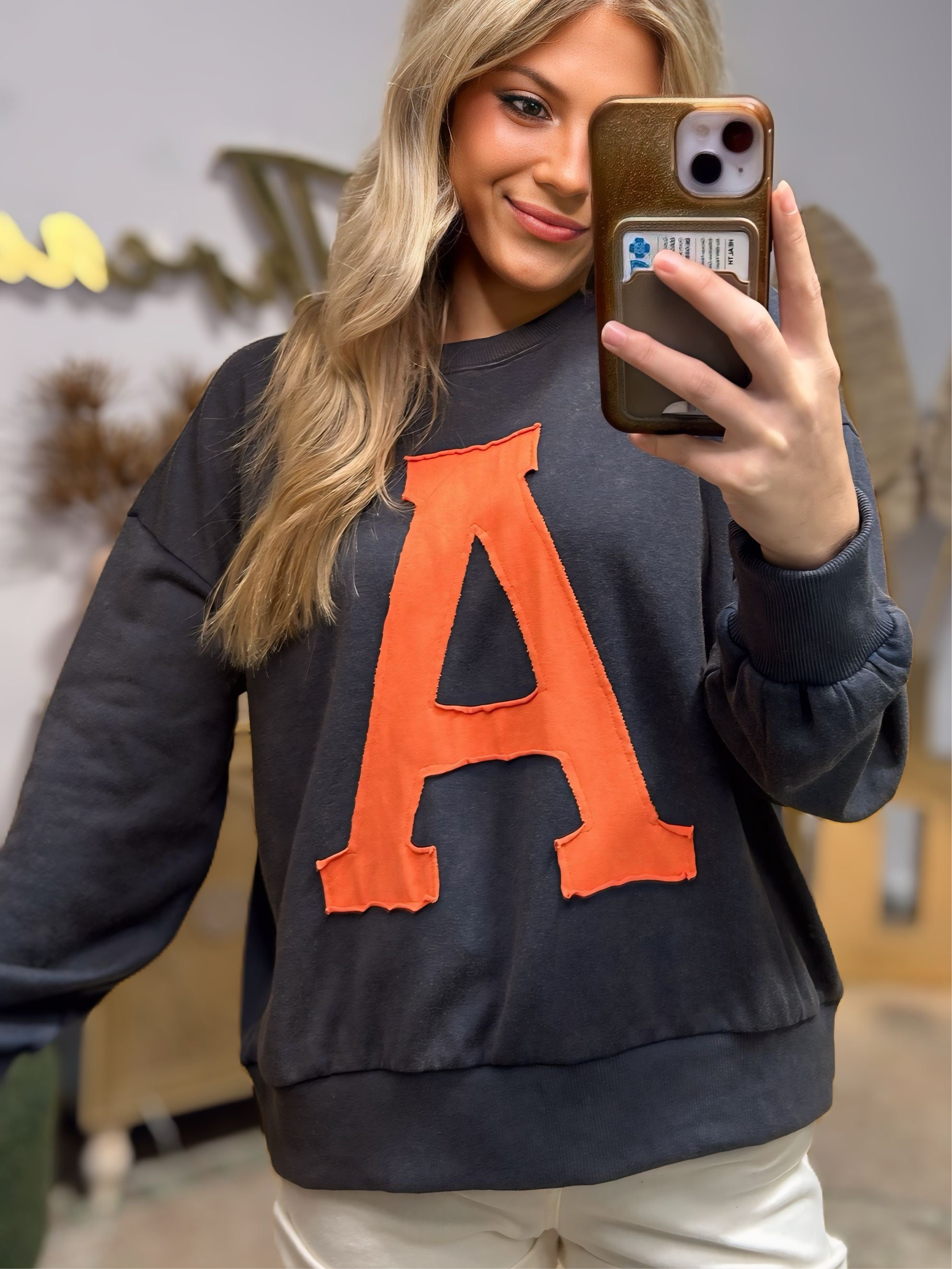 Oddi Oddi ‘Give Me An A’ Acid Washed Gameday Sweatshirt - Sweatshirts A sweatshirt