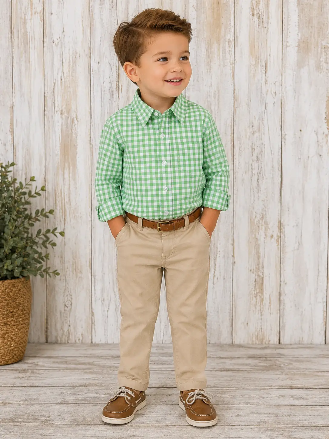 Marie Nicole Clothing Marie Nicole Clothing - Evergreen Gingham Button-Up Shirt - Shirts
