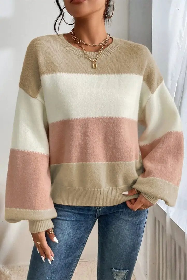 Grateful Threads Boutique Dusty Pink Color Block Ballon Sleeve Sweater - Sweaters