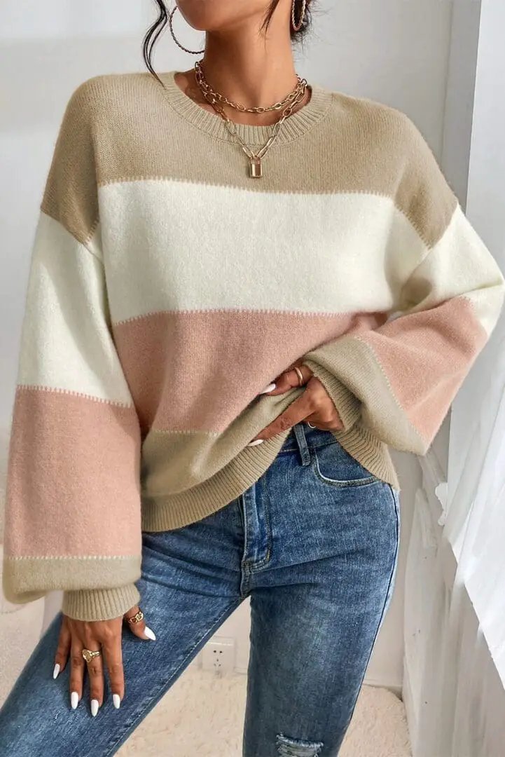 Grateful Threads Boutique Dusty Pink Color Block Ballon Sleeve Sweater - Sweaters