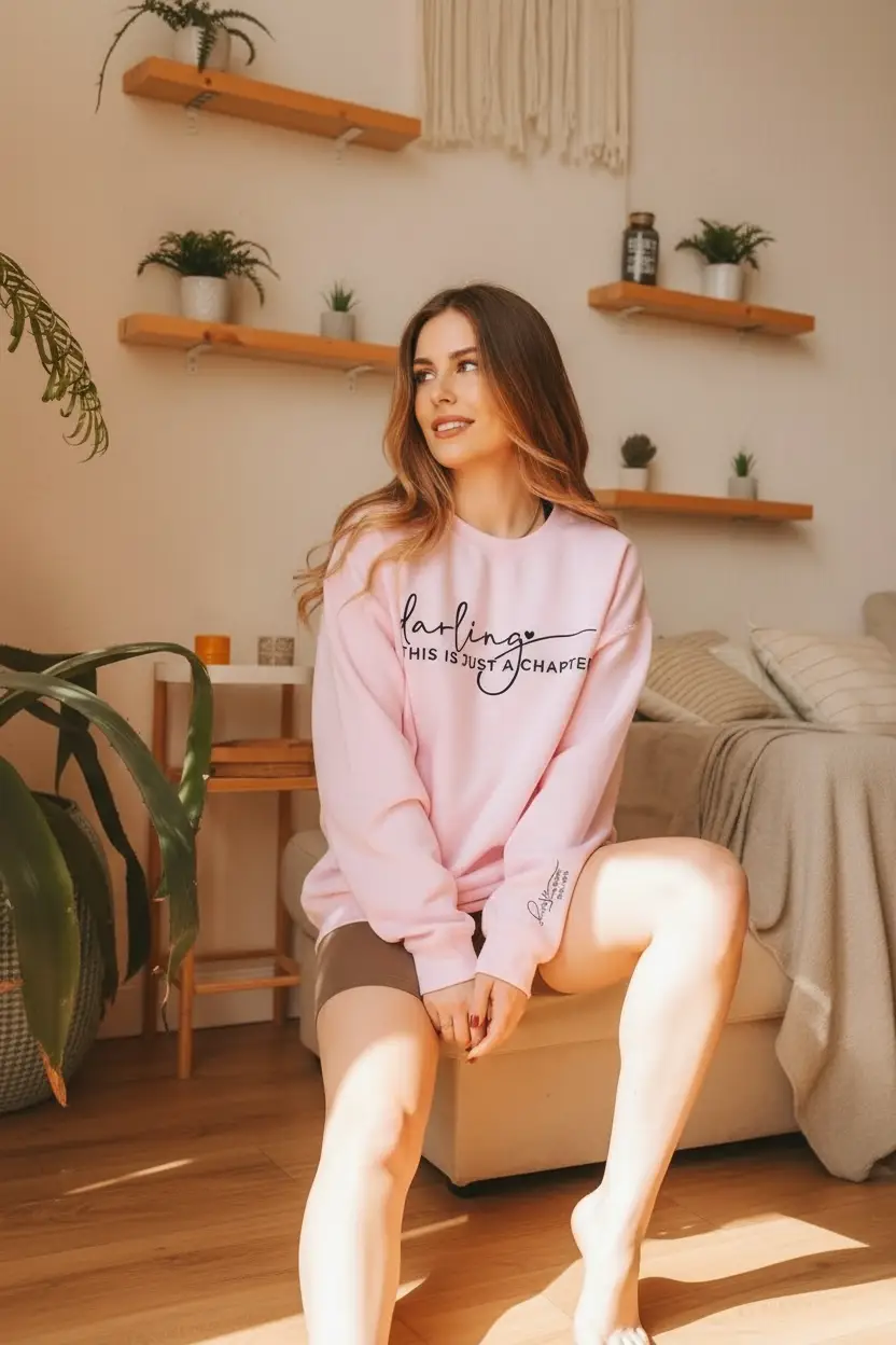 Limeberry Designs The “Just a Chapter – Not The Whole Story” Inspirational Crew Sweatshirt: Pink - Sweatshirts
