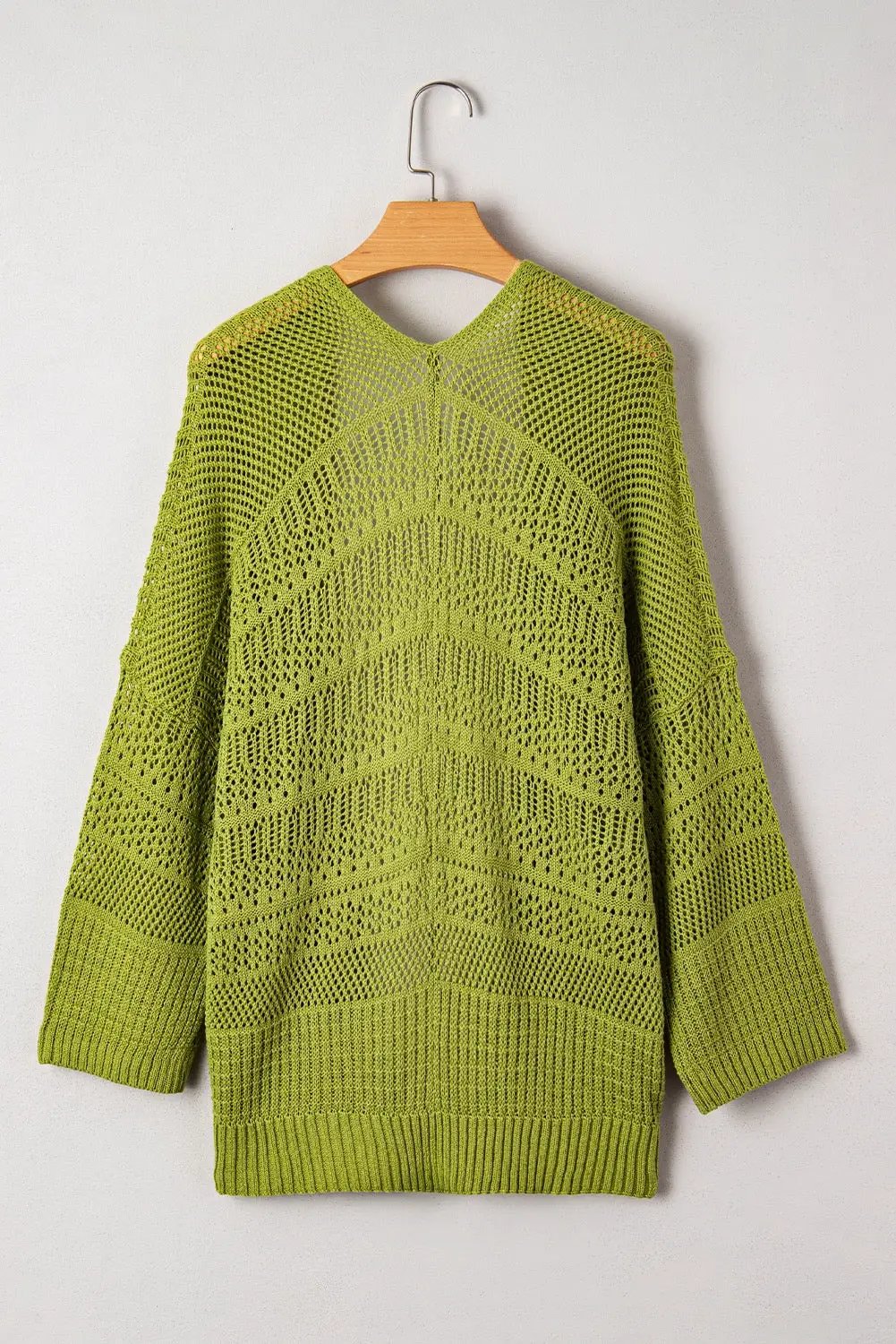 Grateful Threads Boutique Olive Breeze Oversize Crochet Knit Open Cardigan – Lightweight Layering Sweater - Cardigans Spinach Green Oversize Crochet Knit Open Cardigan