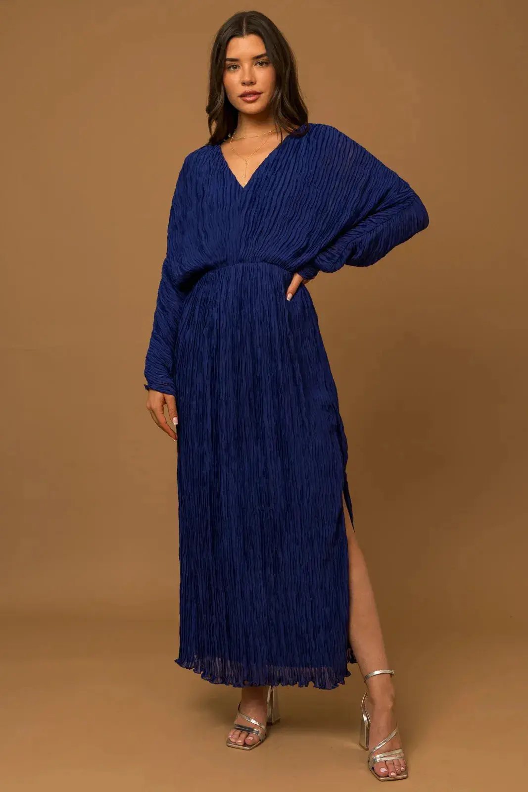 Gilli Cobalt Plisse Side Slit Open Back Maxi Dress - Dresses Open Back Maxi Dress