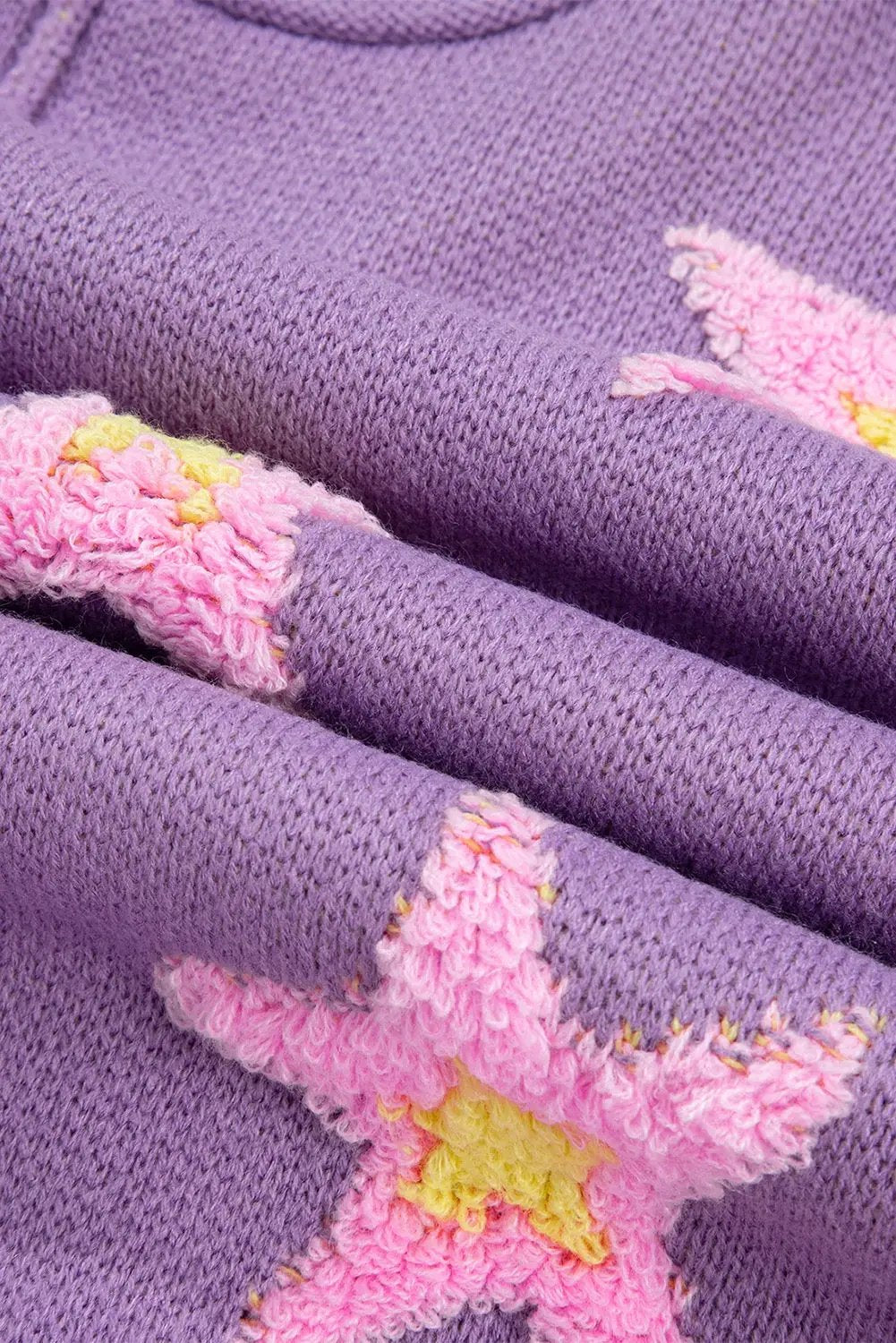 Grateful Threads Boutique Lavender Brushed Star Graphic V-Neck Drop Shoulder Oversize Sweater - Sweaters Lavender Brushed Star Graphic V-Neck Drop Shoulder Oversize Sweater