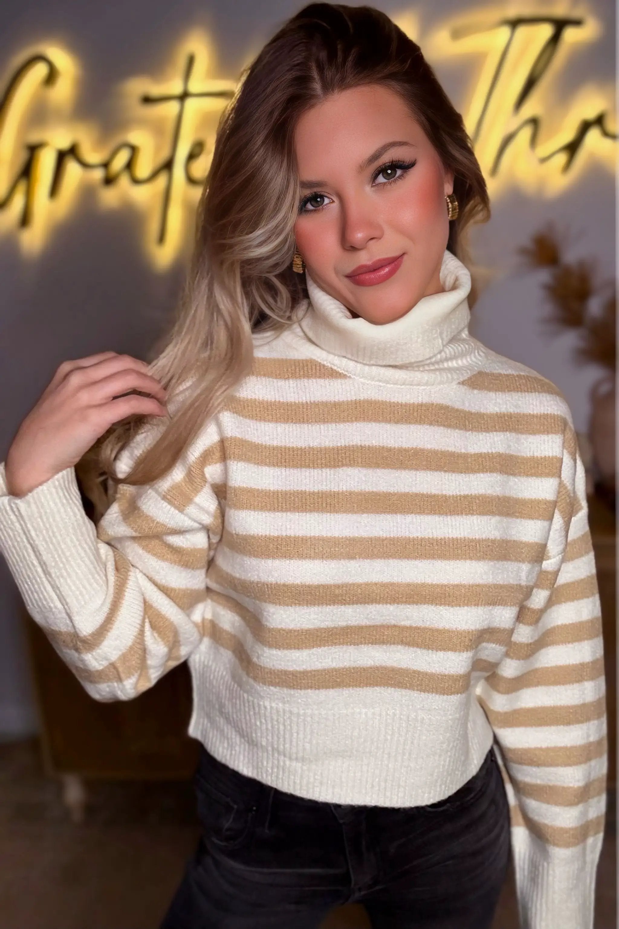 HYFVE HYFIVE Neutral Hour Striped Turtleneck Sweater - Sweaters
