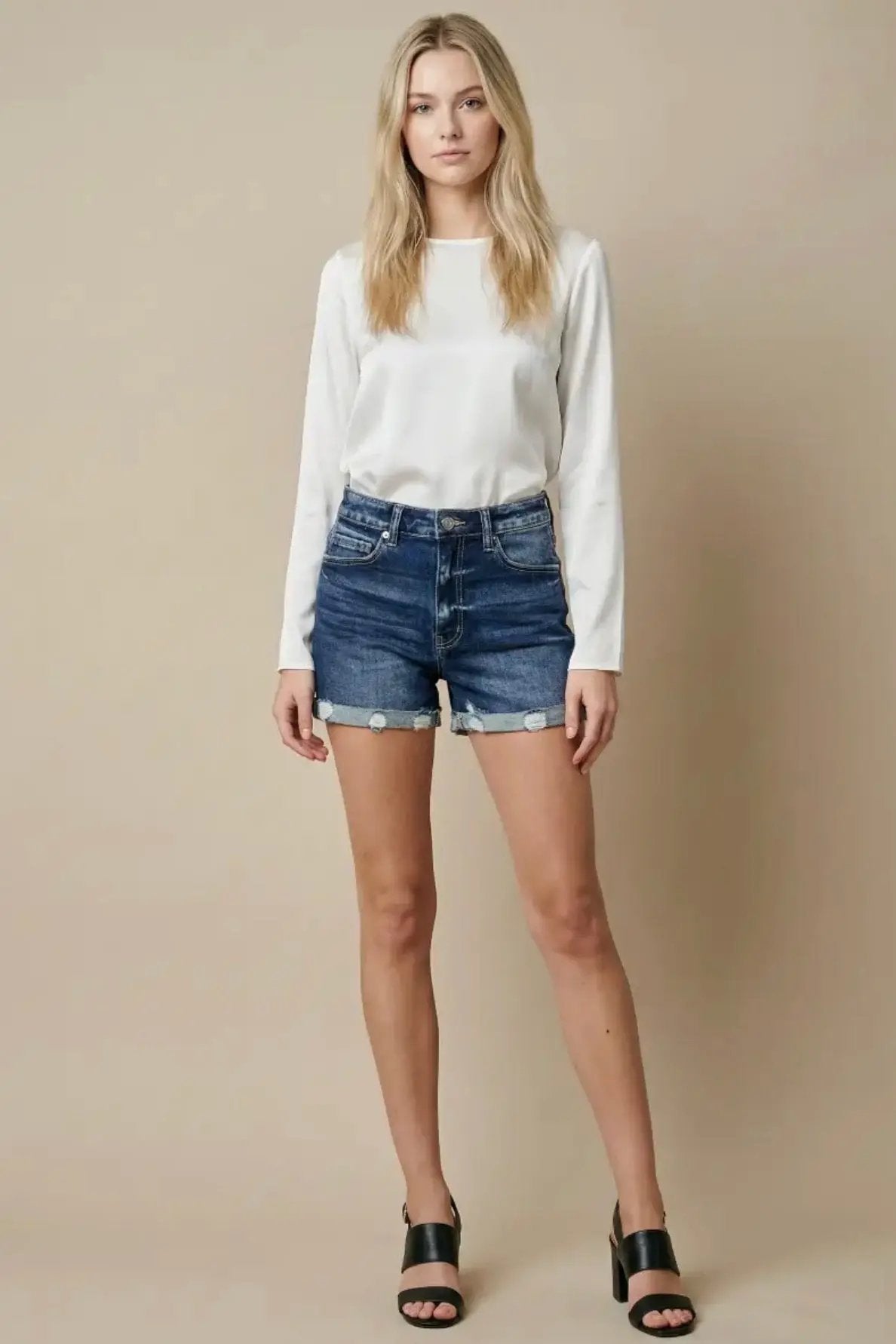 ARTEMIS VINTAGE The Artemis Vintage High Rise Double Cuffed Shorts - Denim Shorts