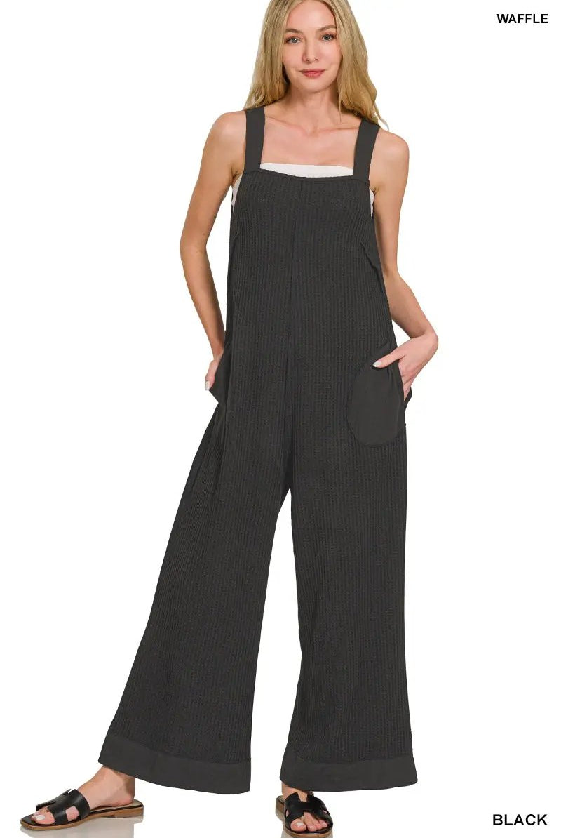 Zenana Zenana Knit Waffle Wide Leg Overalls - One-Pieces Zenana Knit Waffle Wide Leg Overalls