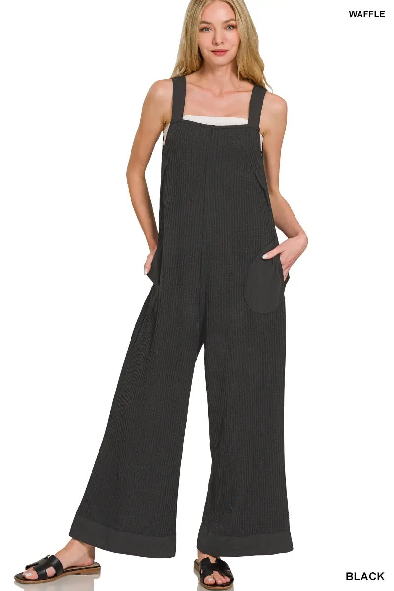 Zenana Zenana Knit Waffle Wide Leg Overalls - One-Pieces Zenana Knit Waffle Wide Leg Overalls
