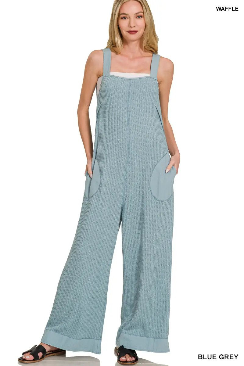 Zenana Zenana Knit Waffle Wide Leg Overalls - One-Pieces Zenana Knit Waffle Wide Leg Overalls