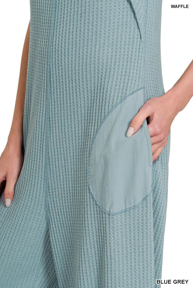 Zenana Zenana Knit Waffle Wide Leg Overalls - One-Pieces Zenana Knit Waffle Wide Leg Overalls