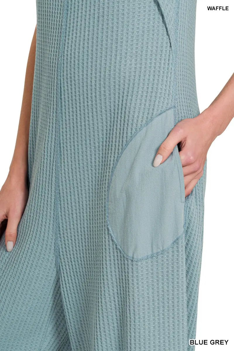 Zenana Zenana Knit Waffle Wide Leg Overalls - One-Pieces Zenana Knit Waffle Wide Leg Overalls