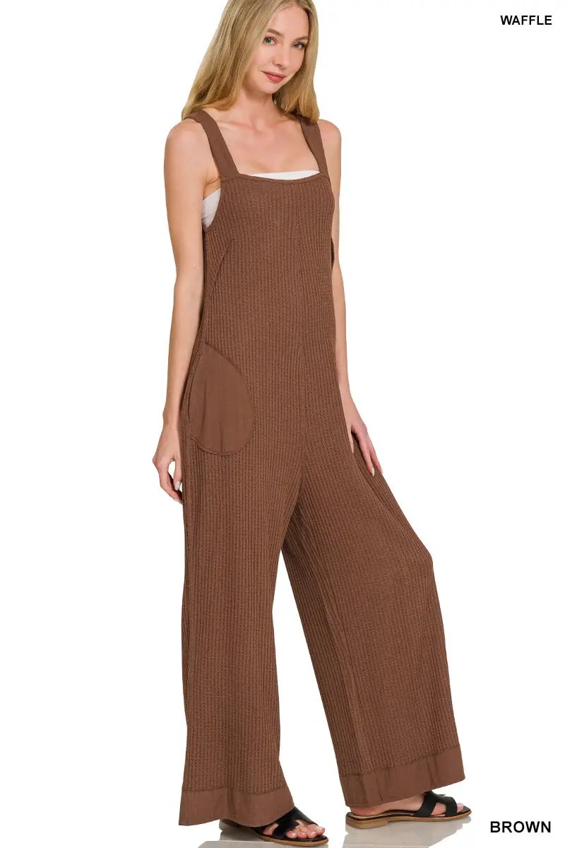 Zenana Zenana Knit Waffle Wide Leg Overalls - One-Pieces Zenana Knit Waffle Wide Leg Overalls