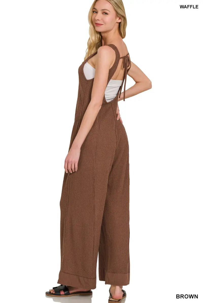Zenana Zenana Knit Waffle Wide Leg Overalls - One-Pieces Zenana Knit Waffle Wide Leg Overalls