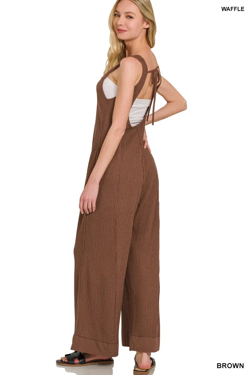 Zenana Zenana Knit Waffle Wide Leg Overalls - One-Pieces Zenana Knit Waffle Wide Leg Overalls