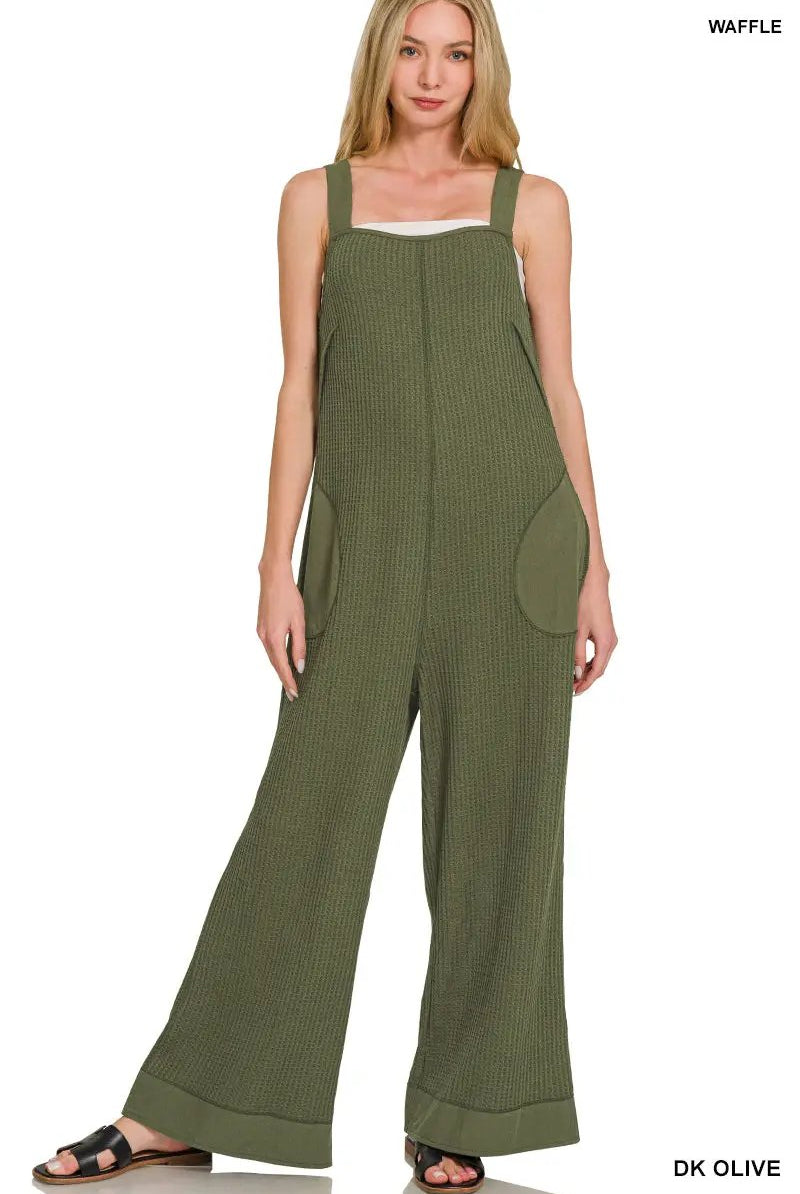 Zenana Zenana Knit Waffle Wide Leg Overalls - One-Pieces Zenana Knit Waffle Wide Leg Overalls