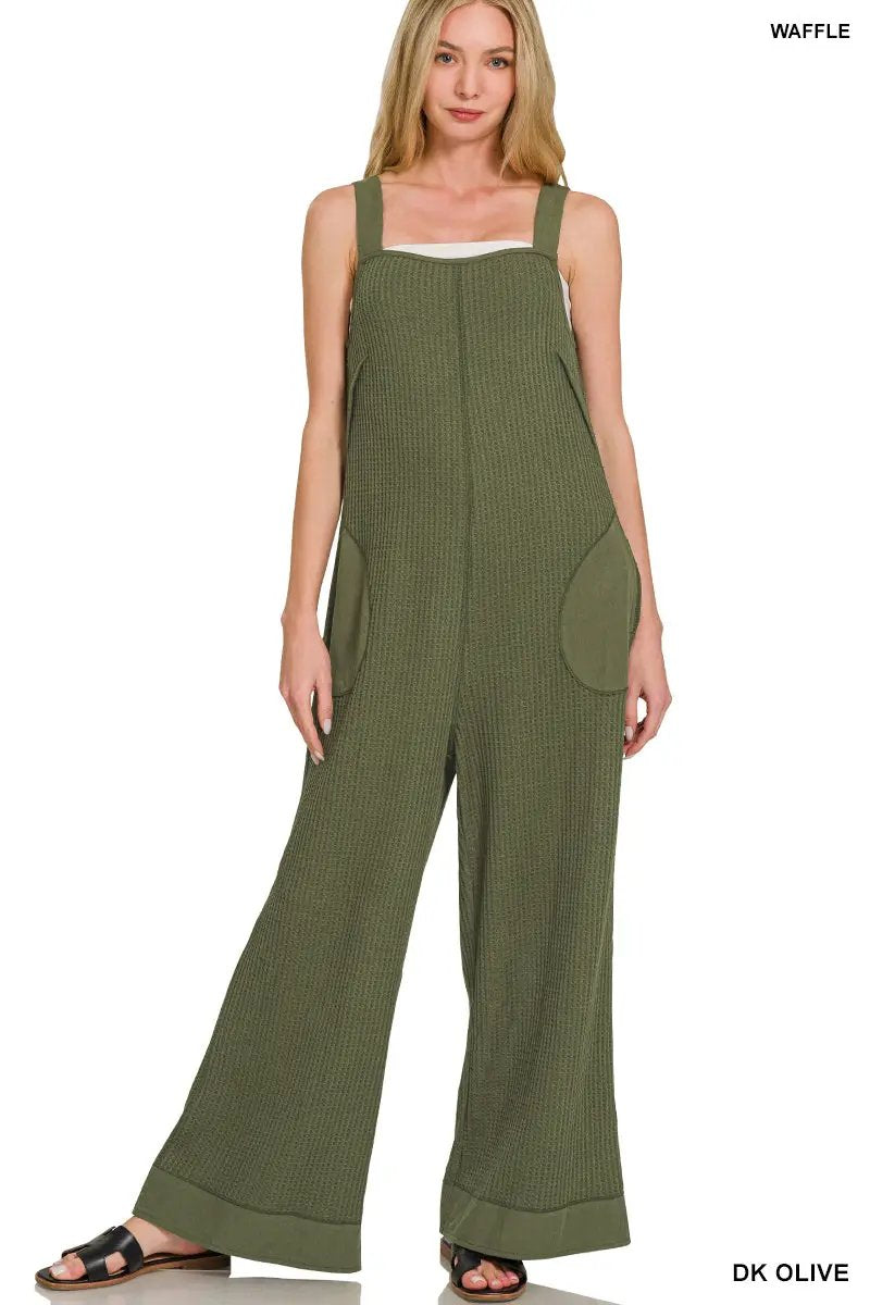 Zenana Zenana Knit Waffle Wide Leg Overalls - One-Pieces Zenana Knit Waffle Wide Leg Overalls
