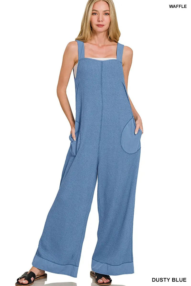 Zenana Zenana Knit Waffle Wide Leg Overalls - One-Pieces Zenana Knit Waffle Wide Leg Overalls