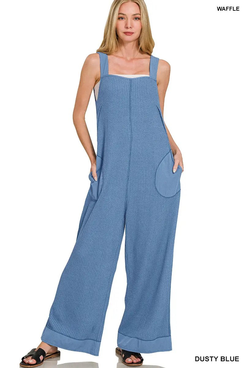 Zenana Zenana Knit Waffle Wide Leg Overalls - One-Pieces Zenana Knit Waffle Wide Leg Overalls