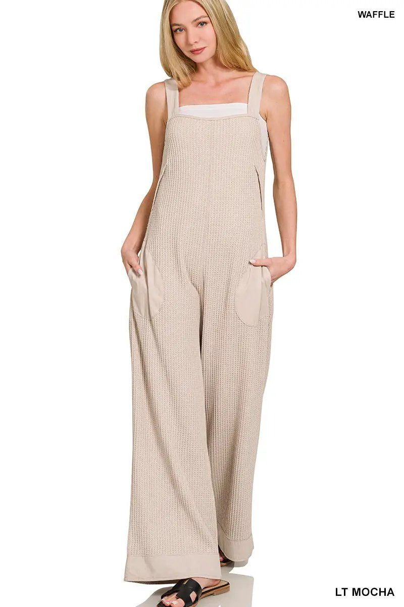 Zenana Zenana Knit Waffle Wide Leg Overalls - One-Pieces Zenana Knit Waffle Wide Leg Overalls