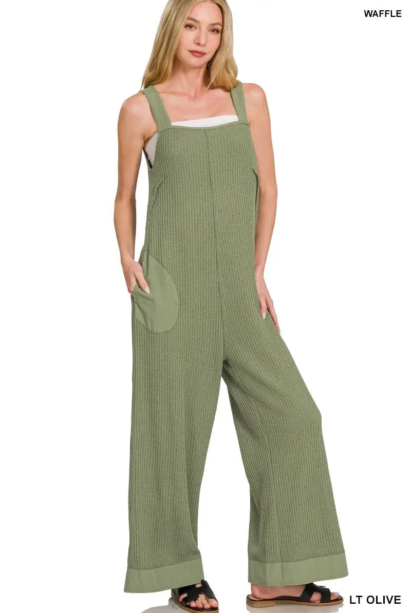 Zenana Zenana Knit Waffle Wide Leg Overalls - One-Pieces Zenana Knit Waffle Wide Leg Overalls