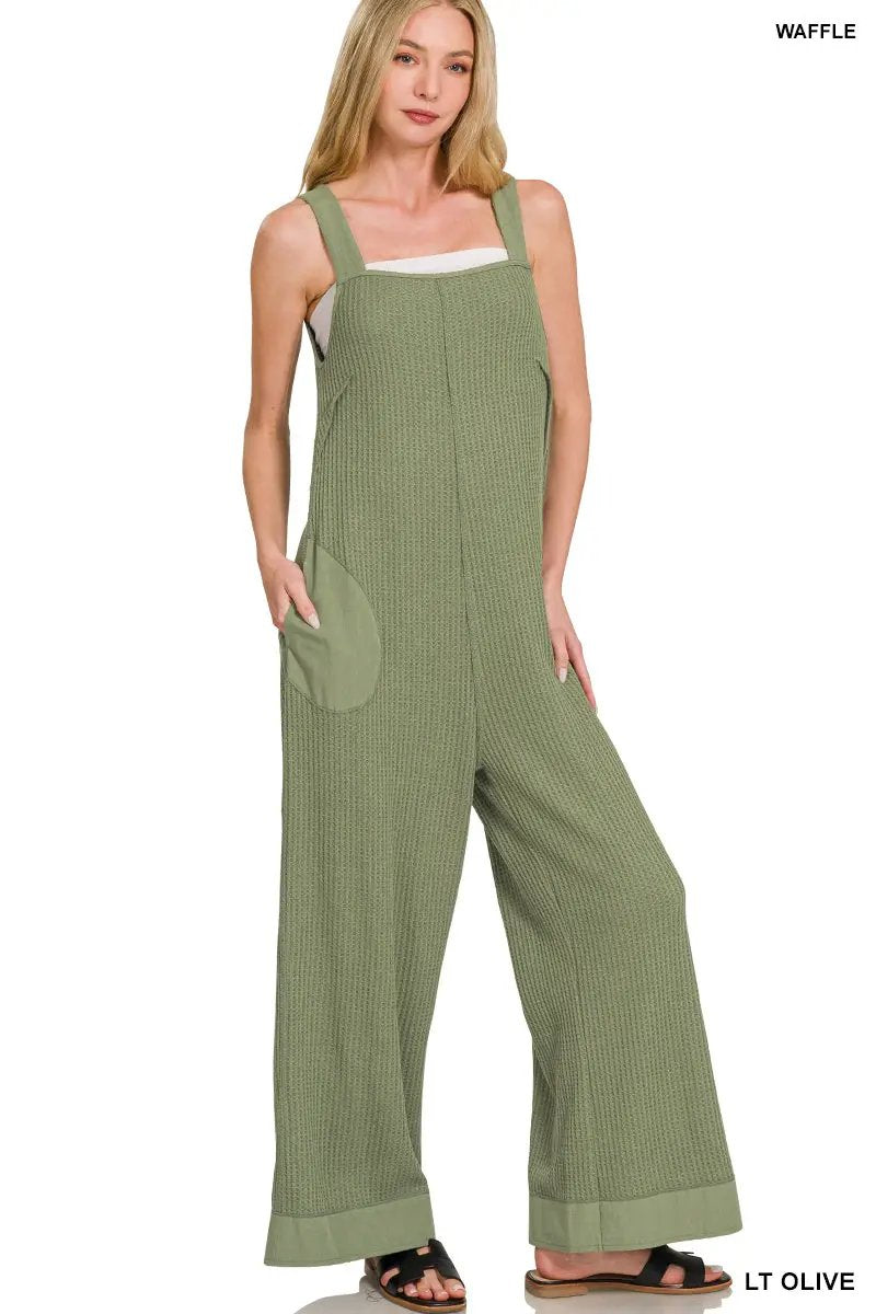 Zenana Zenana Knit Waffle Wide Leg Overalls - One-Pieces Zenana Knit Waffle Wide Leg Overalls