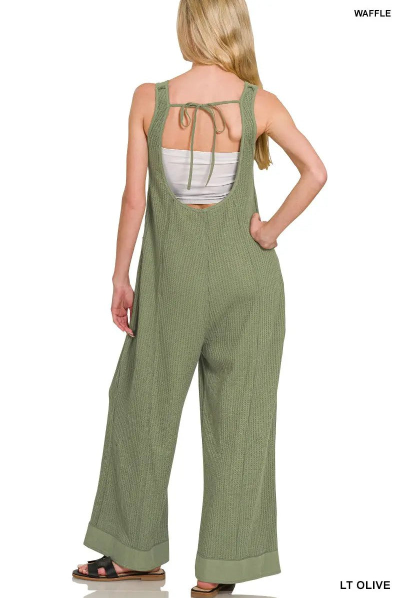 Zenana Zenana Knit Waffle Wide Leg Overalls - One-Pieces Zenana Knit Waffle Wide Leg Overalls