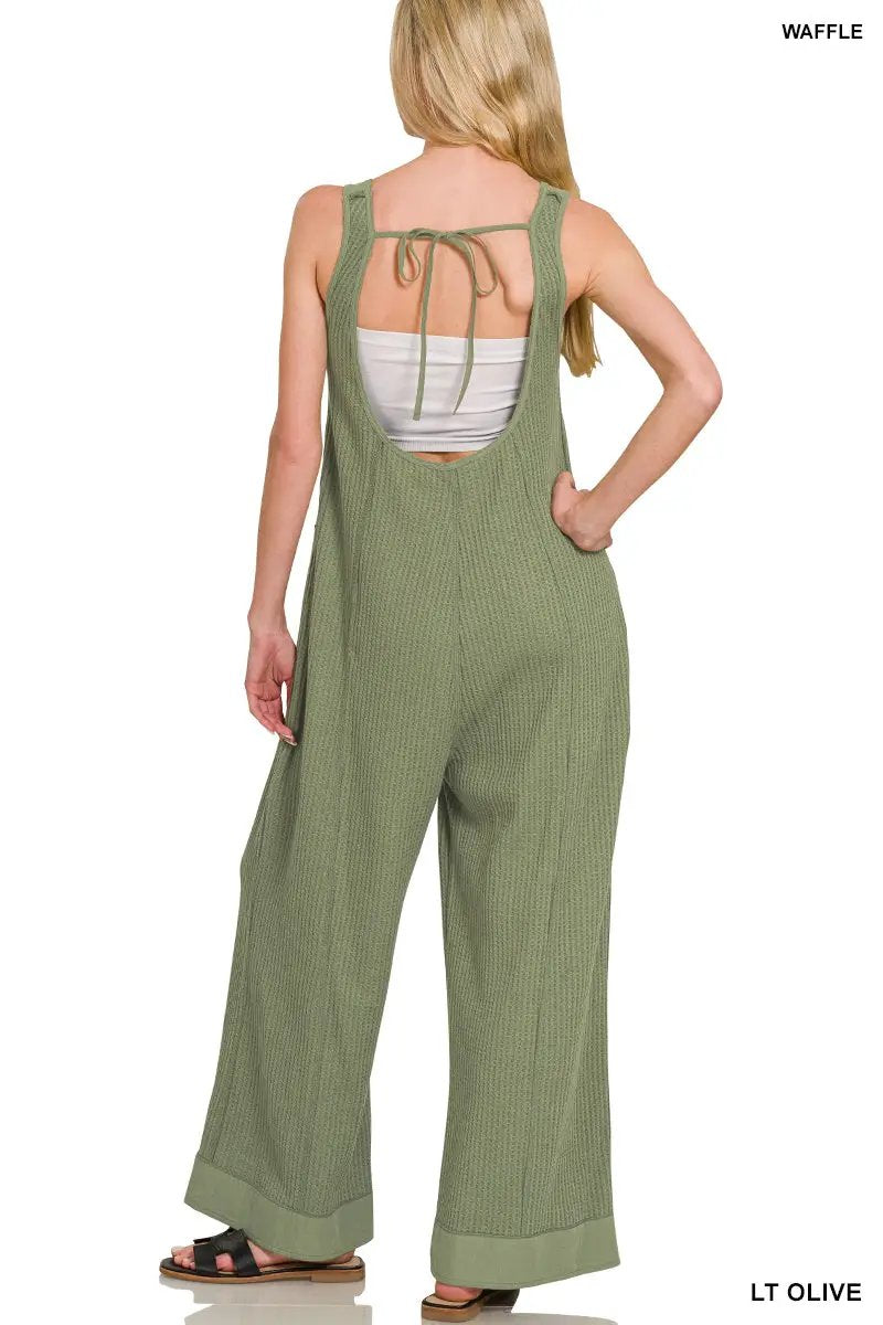 Zenana Zenana Knit Waffle Wide Leg Overalls - One-Pieces Zenana Knit Waffle Wide Leg Overalls